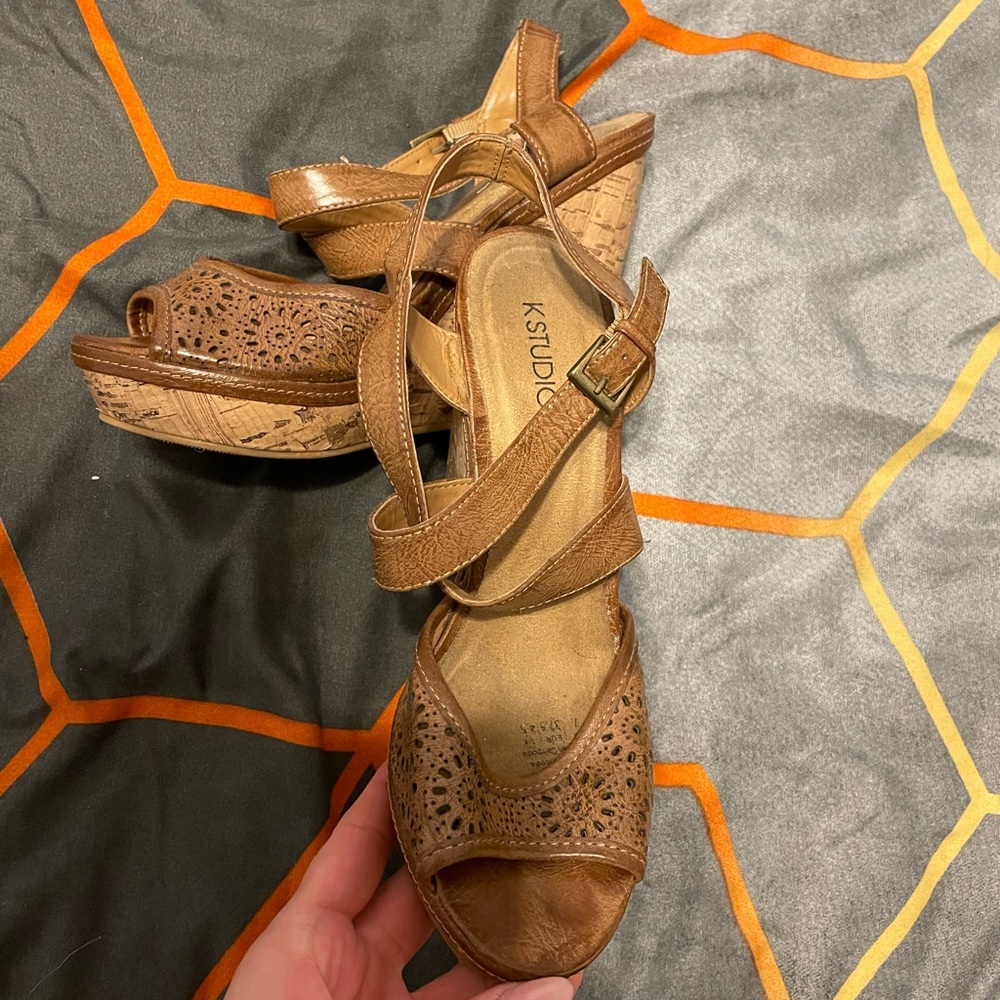 Cute brown leather wedges